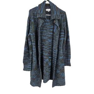 Peruvian Connection Cardigan Sweater Green Blue 100% Wool Button Front Size L